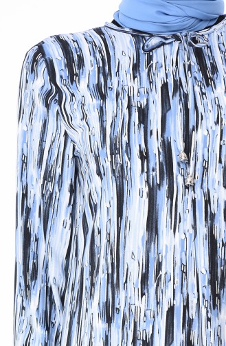 Kolu Lastikli Yazlık Elbise 8371-03 Mavi