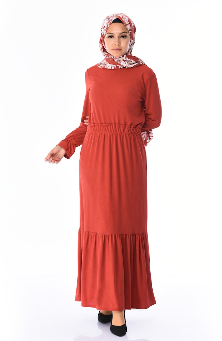 Brick Red Hijab Dress 2248-01 | Sefamerve