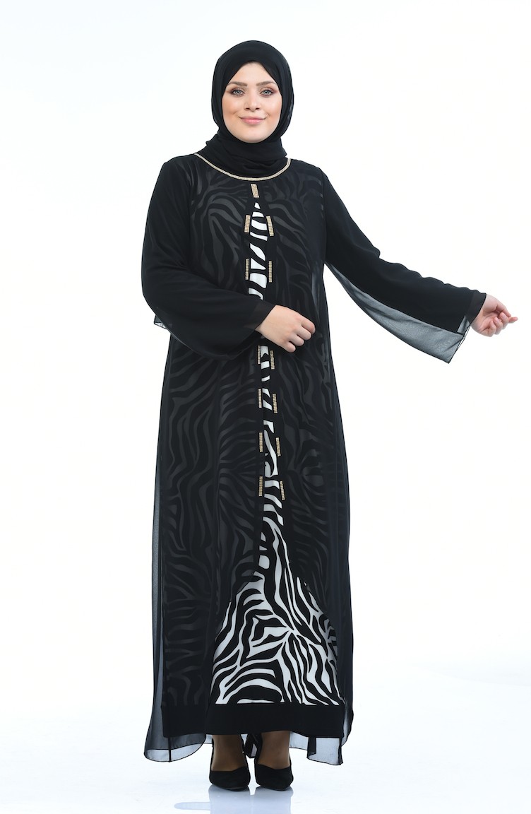 Black Hijab Evening Dress 5940-03 | Sefamerve