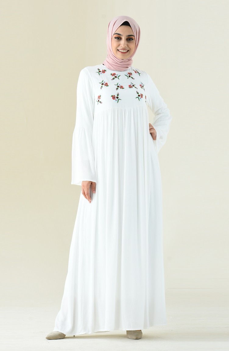 Ecru Hijab Dress 0073-01 | Sefamerve
