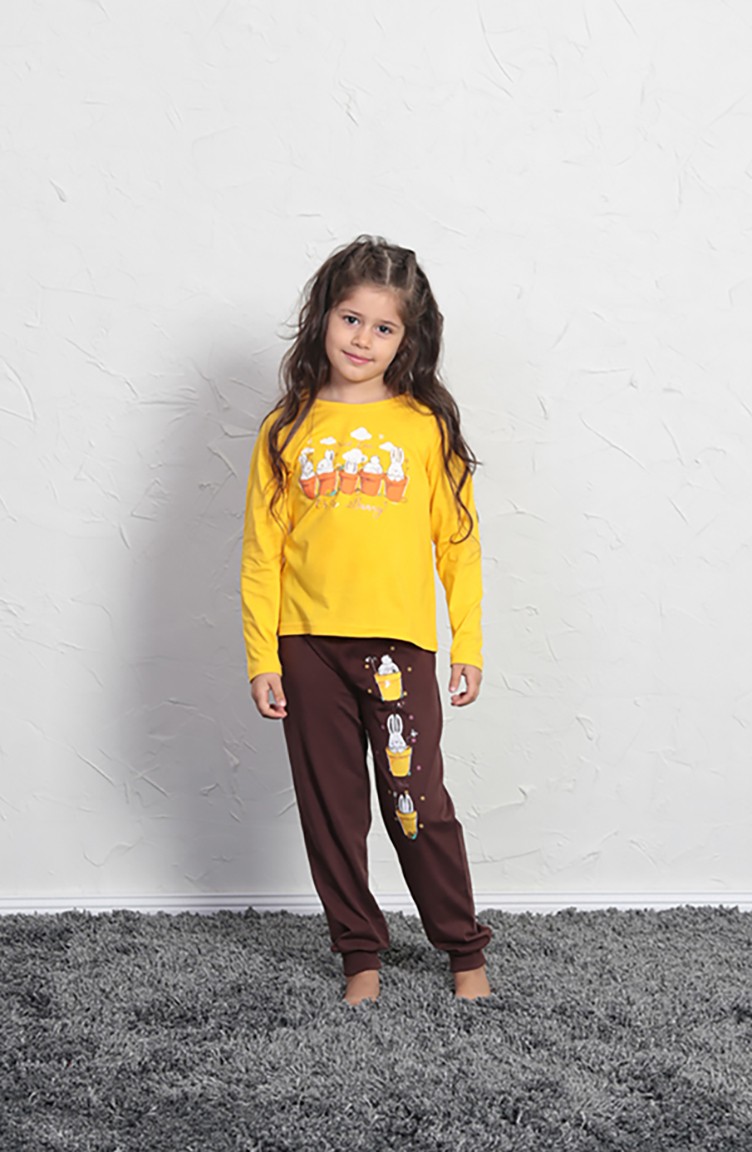 Kız Çocuk Uzun Kol Pijama Takımı 705161-01 Sarı | Sefamerve