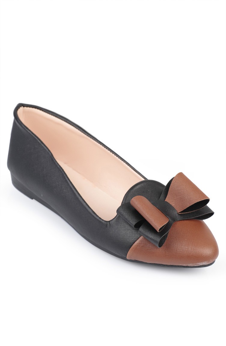 حذاء نسائي مسطح لون أسود و أخضر تبغ 6615-5 | Sefamerve