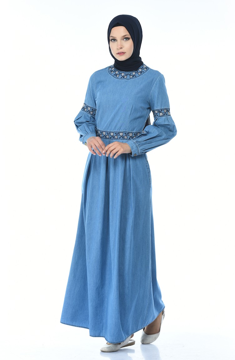 Navy Blue Hijab Dress 4062-01 | Sefamerve
