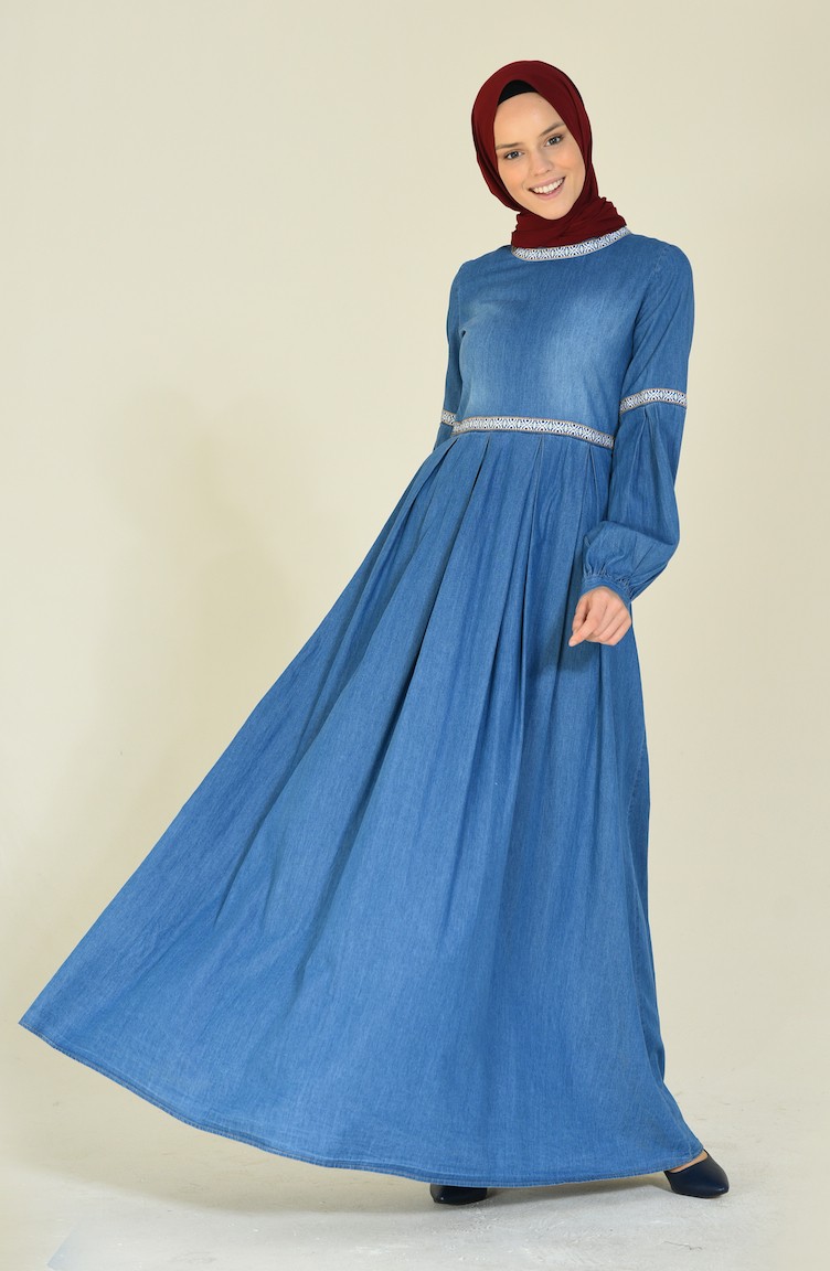 Denim Blue Hijab Dress 81744-01 | Sefamerve