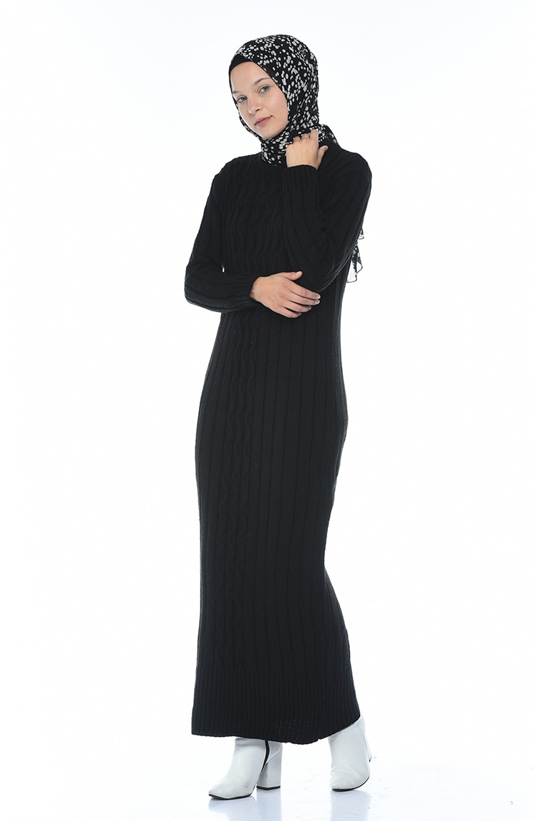 فستان تريكو طويل أسود 1920-07 | Sefamerve
