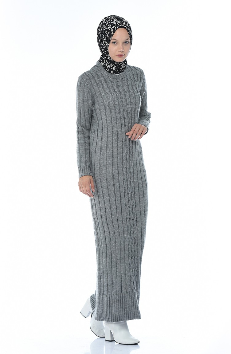 فستان تريكو طويل رمادي 1920-08 | Sefamerve
