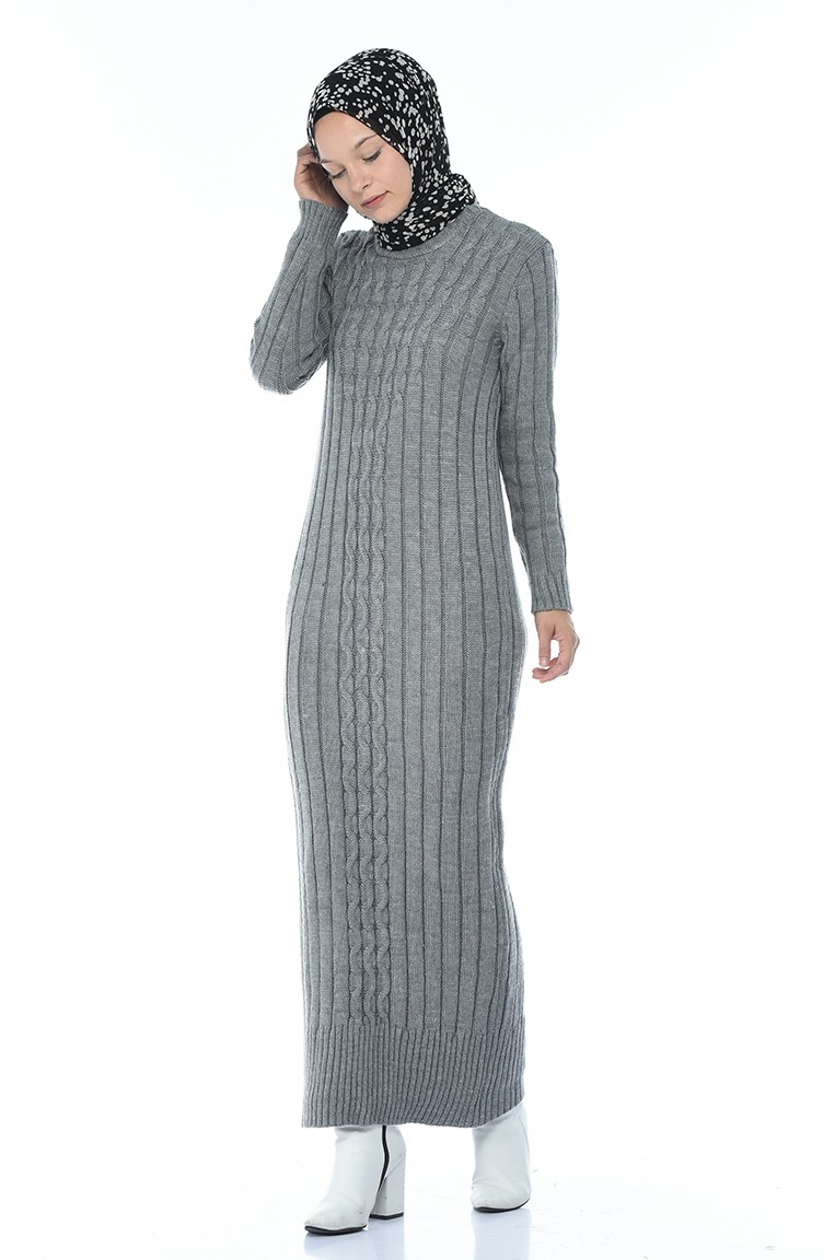 فستان تريكو طويل رمادي 1920-08 | Sefamerve