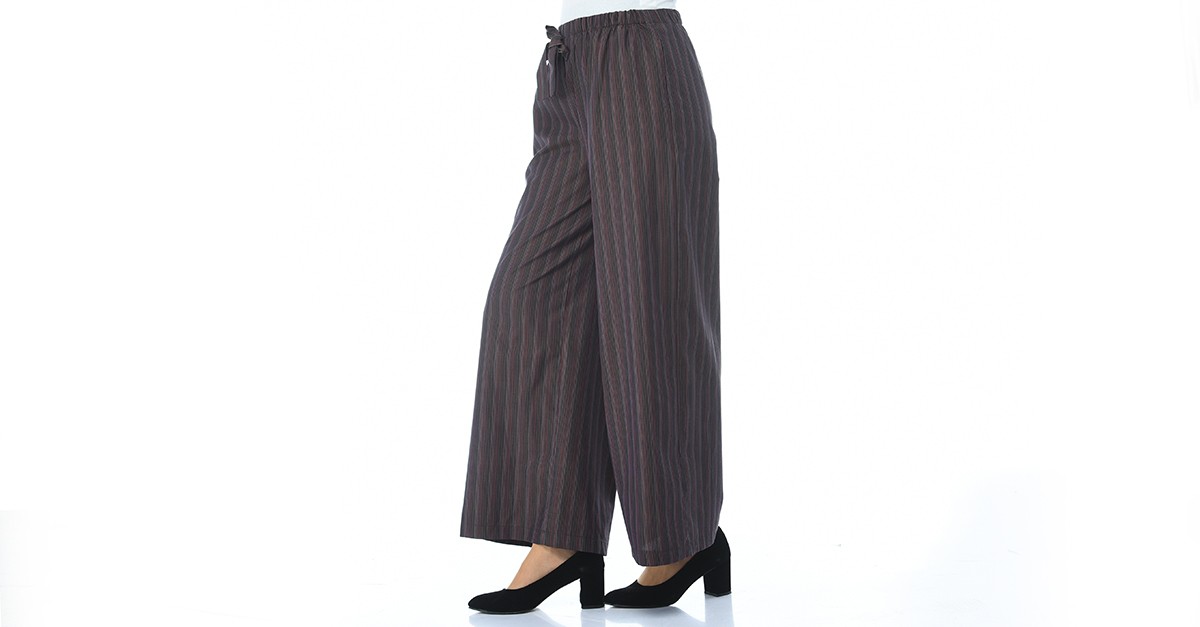 Striped Loose Trousers Bordeaux 20007-02 | Sefamerve