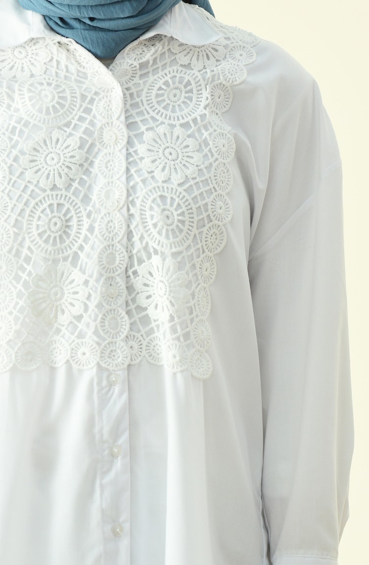 Dantelli Gömlek 5006-02 Beyaz | Sefamerve