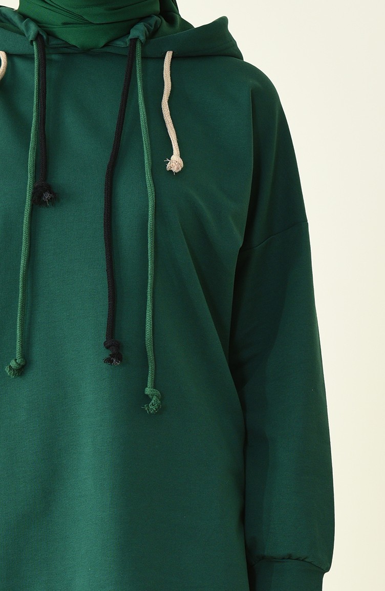 Kapüşonlu Sweatshirt 1014-04 Zümrüt Yeşili | Sefamerve