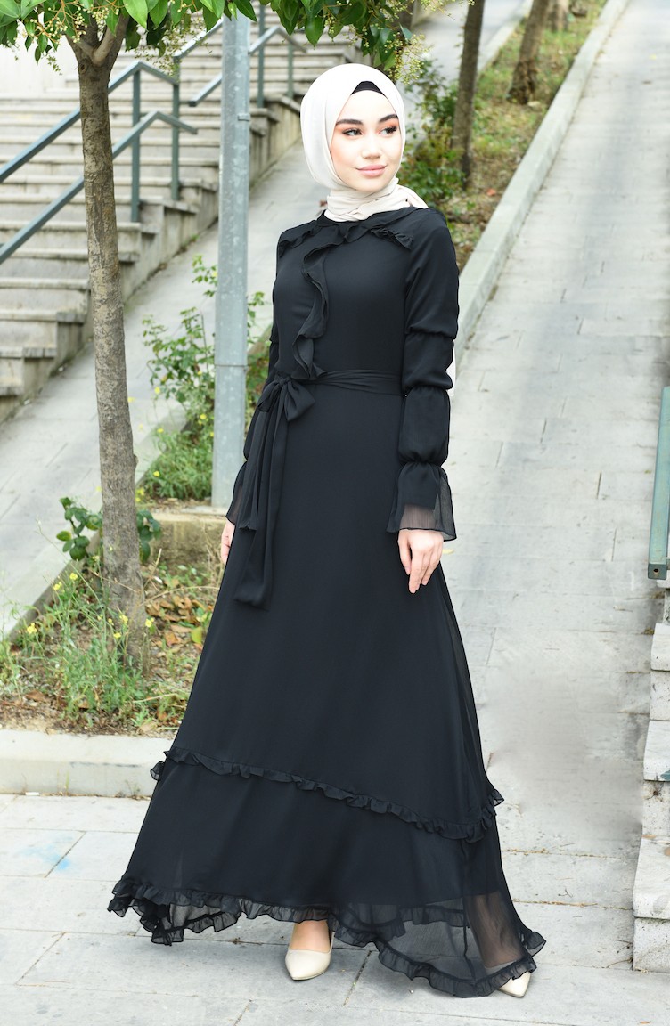 Black Hijab Dress 8044-01 | Sefamerve