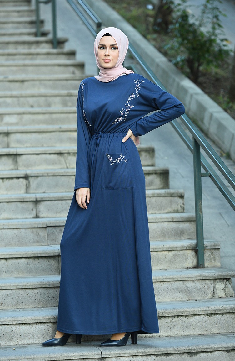 Navy Blue Hijab Dress 8055-04 | Sefamerve