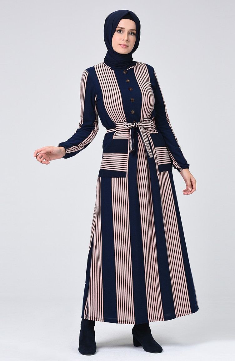 A Pile Kışlık Elbise 1216-03 Lacivert | Sefamerve