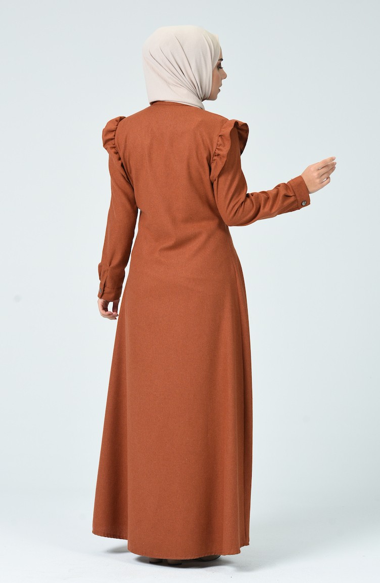 فستان طويل شتوي بأزرار قرميدي 9114-01 | Sefamerve