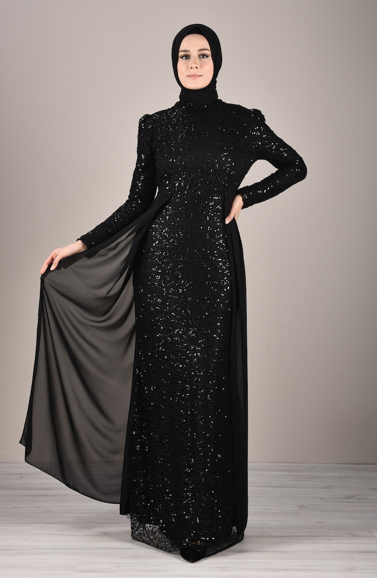 Black Hijab Evening Dress 5219-02 | Sefamerve
