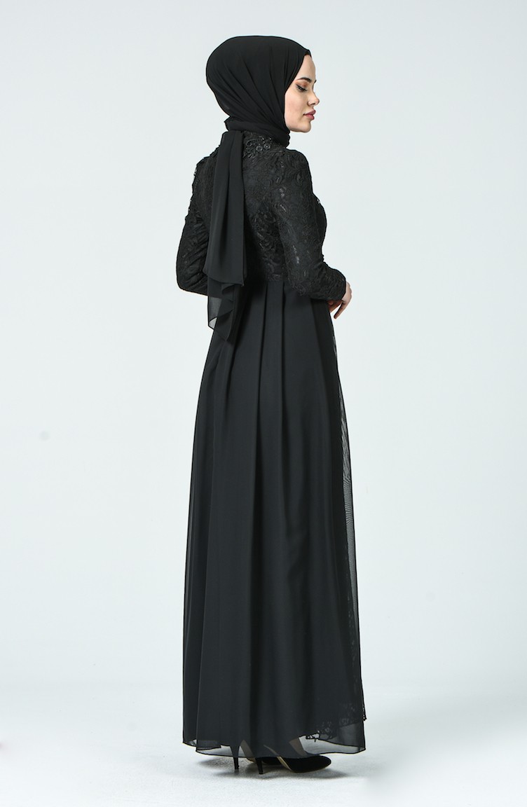 Black Hijab Evening Dress 5213-01 | Sefamerve