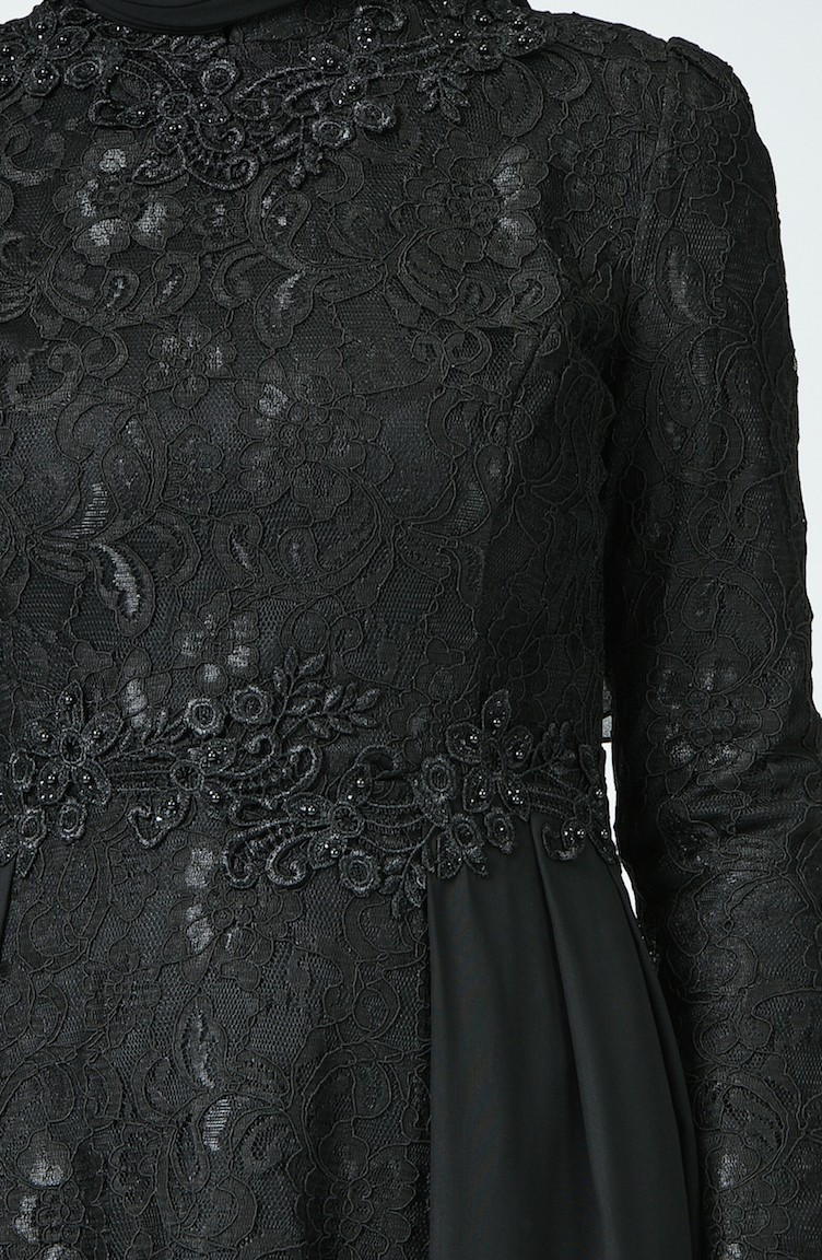 فستان سهرة دانتيل أسود 5213-01 | Sefamerve