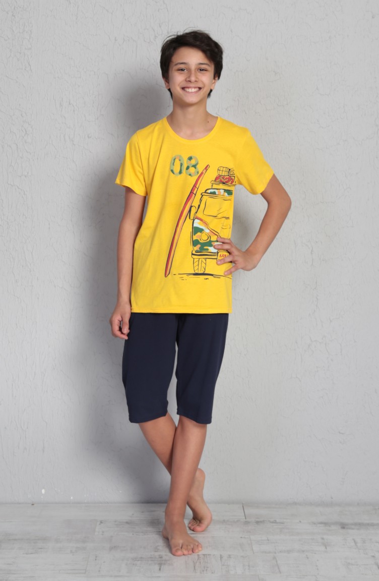 Erkek Çocuk Pijama Takımı 708116-A Sarı | Sefamerve