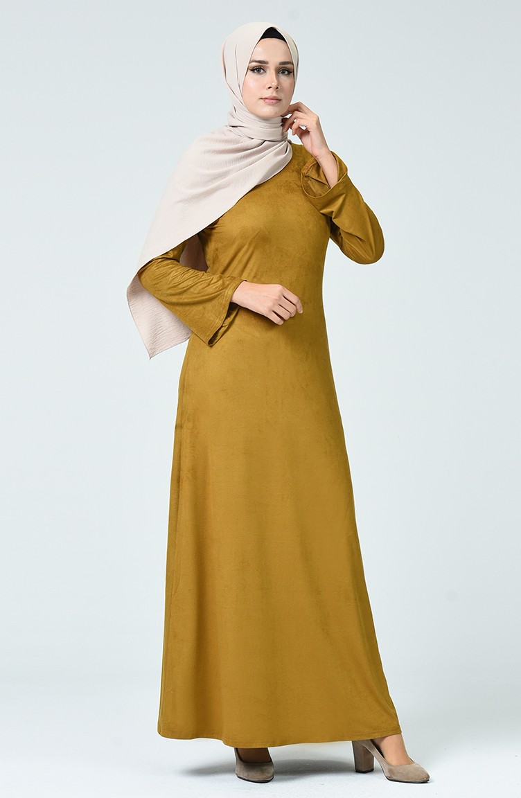 Mustard Hijab Dress 1346-06 | Sefamerve
