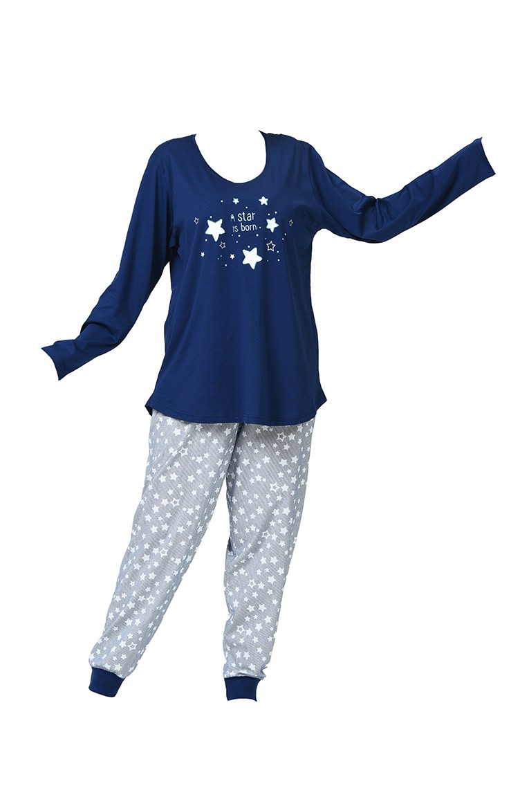 Ensemble Pyjama à Manches Longues Pour Femme Grande Taille 906025-B Bleu  Marine 906025-B | Sefamerve
