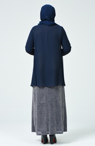 Navy Blue Hijab Evening Dress 1011A-02