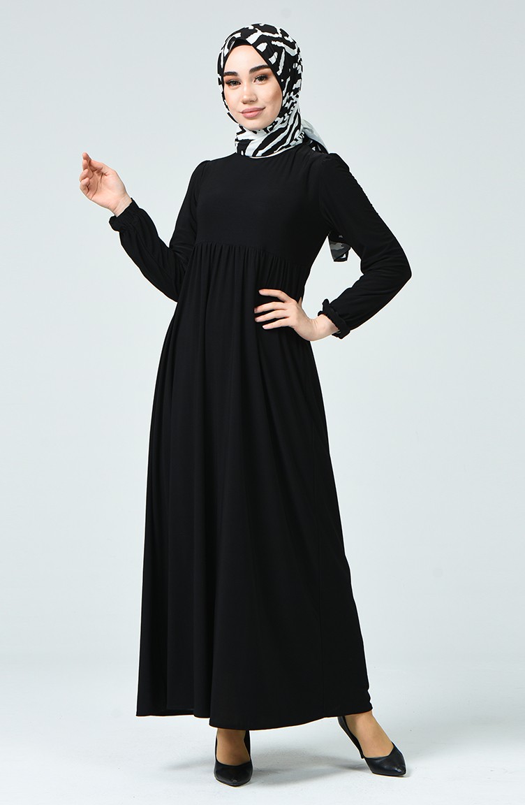 Büzgülü Sandy Elbise 1934-02 Siyah | Sefamerve