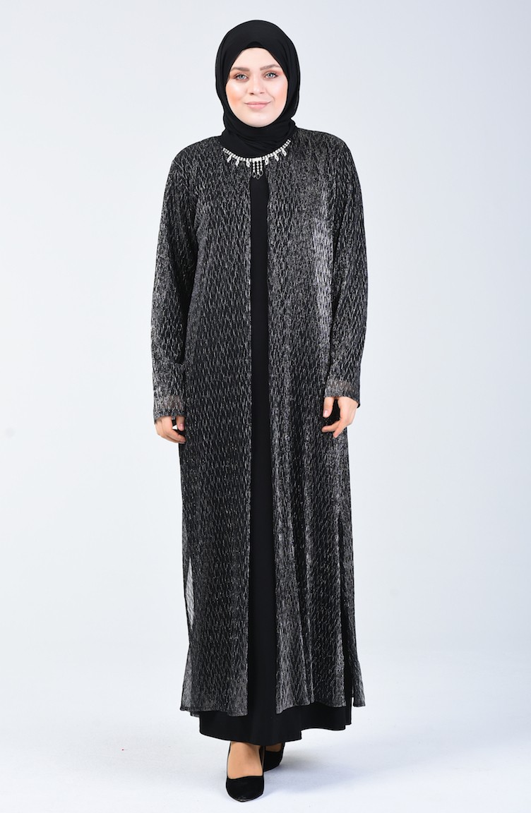 فستان سهرة مقاس كبير على شكل طقم أسود 1076-01 | Sefamerve