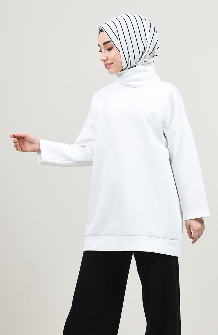 Dalgıç Kumaş Sweatshirt 1036-04 Beyaz | Sefamerve