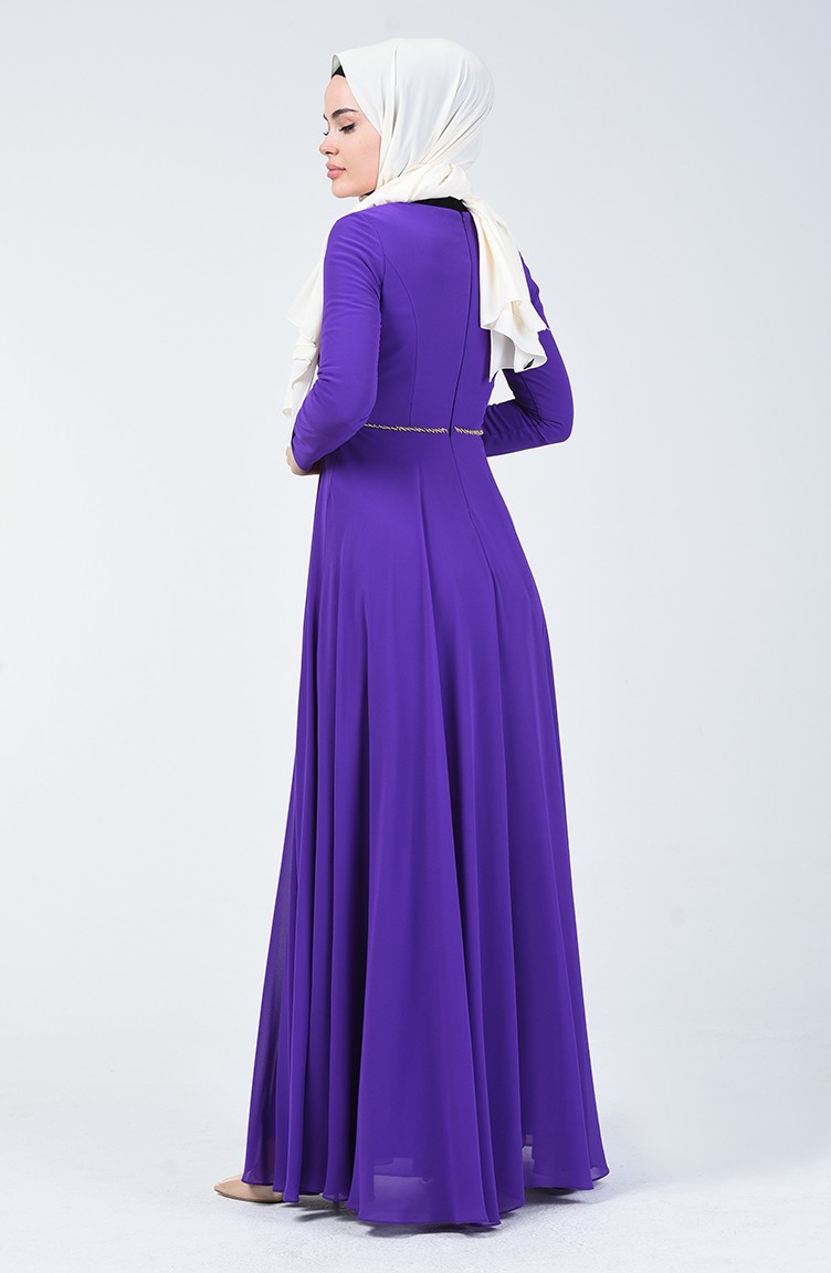 فستان للمحجبات بتصميم احجار لون موف 4532-05 | Sefamerve
