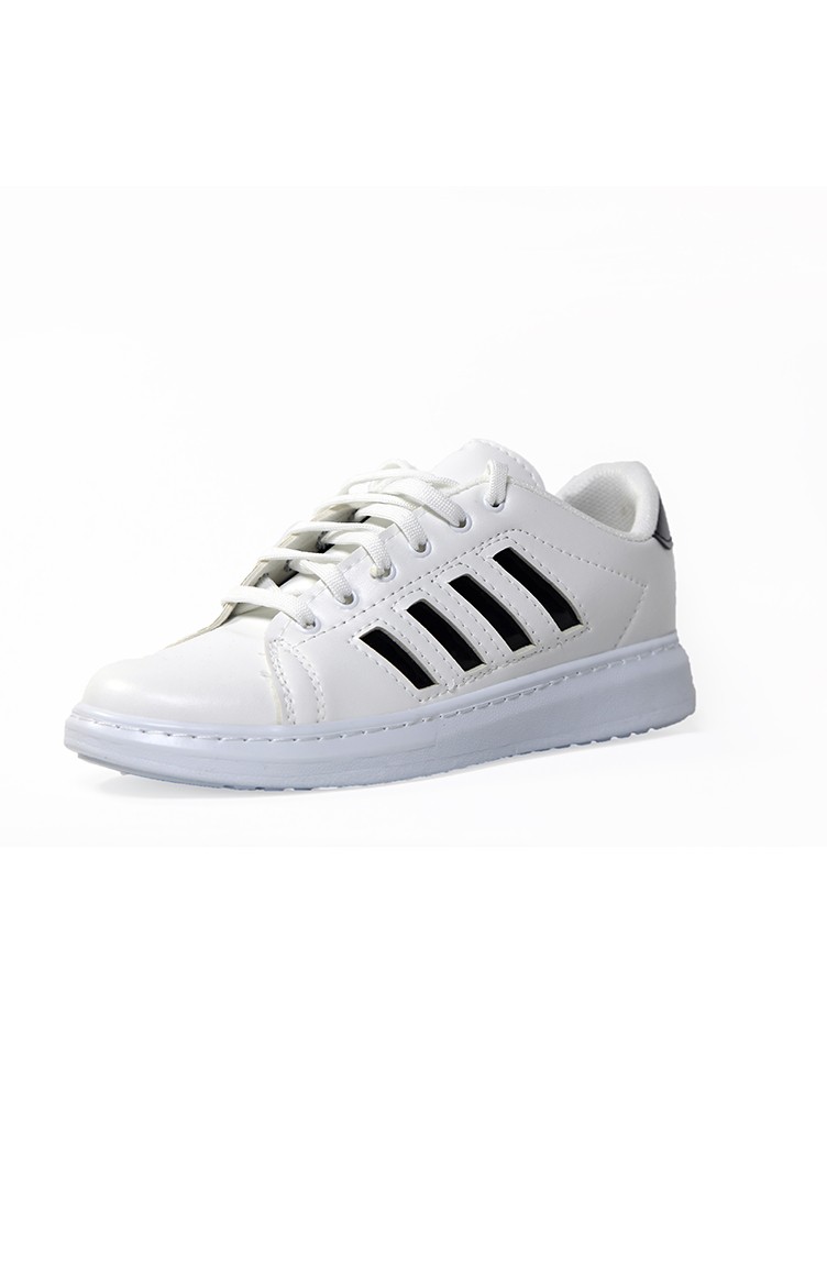 Bayan Spor Ayakkabı 30050-05 Beyaz Siyah Çizgili | Sefamerve