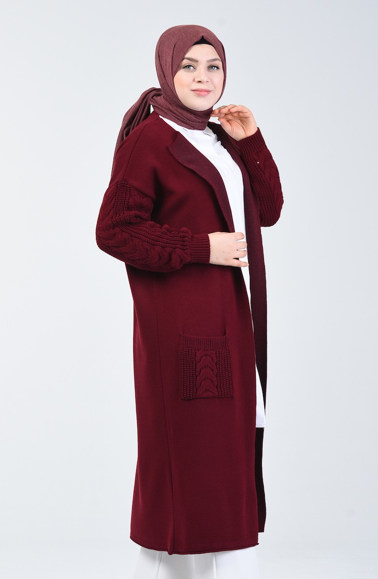 Tricot Long Sweater with Pockets 4204-02 Claret Red 4204-02 | Sefamerve