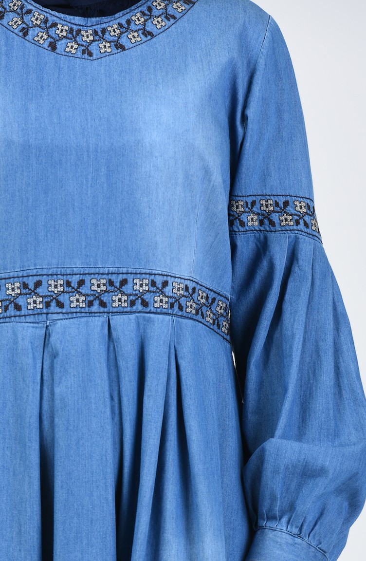 Robe Jean Brodée Grande Taille 5065-01 Bleu Jean 5065-01 | Sefamerve