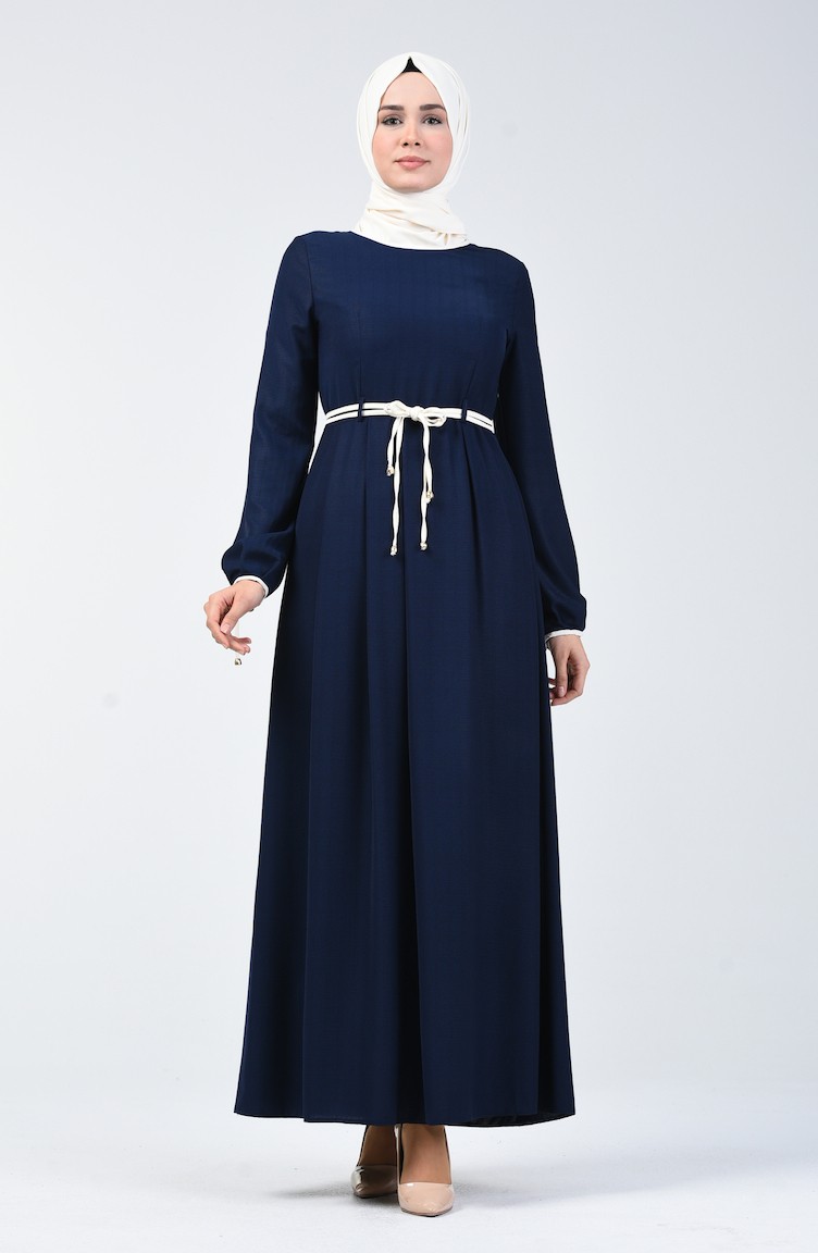 فستان أزرق كحلي 6844-02 | Sefamerve