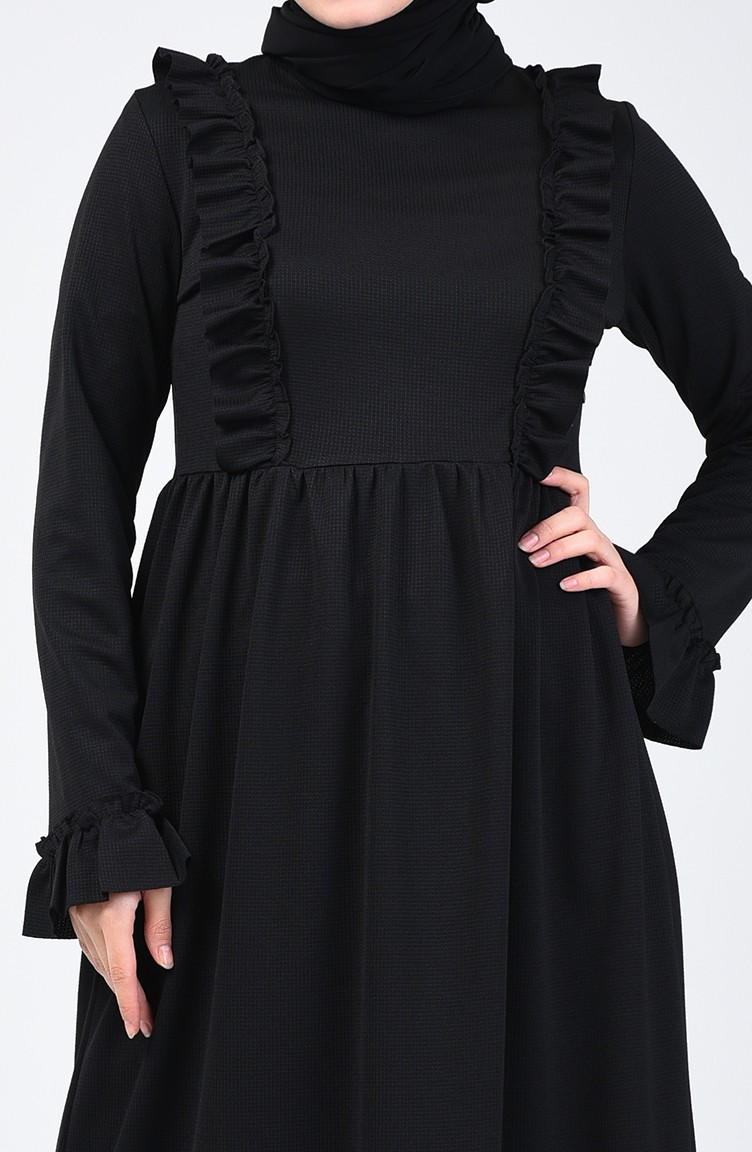 فستان مكشكش أسود 1424-06 | Sefamerve