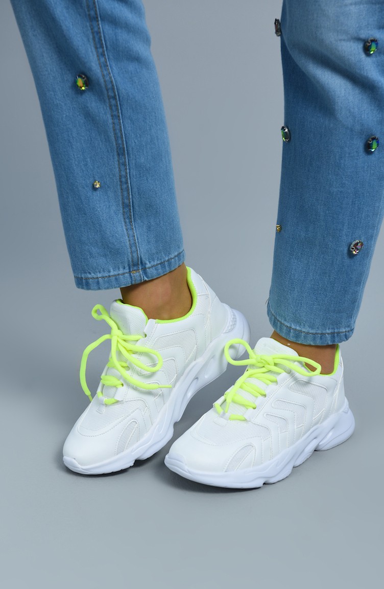 Letoon Unısex Spor Ayakkabı 2651-01 Beyaz Neon Yeşil | Sefamerve