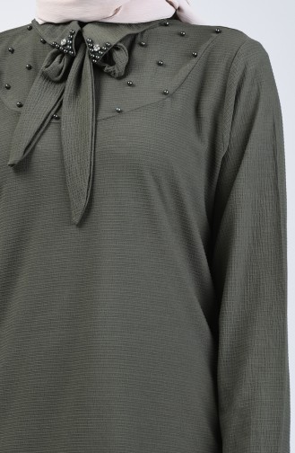 Pearled Asymmetric Shirt 1601-04 Khaki 1601-04