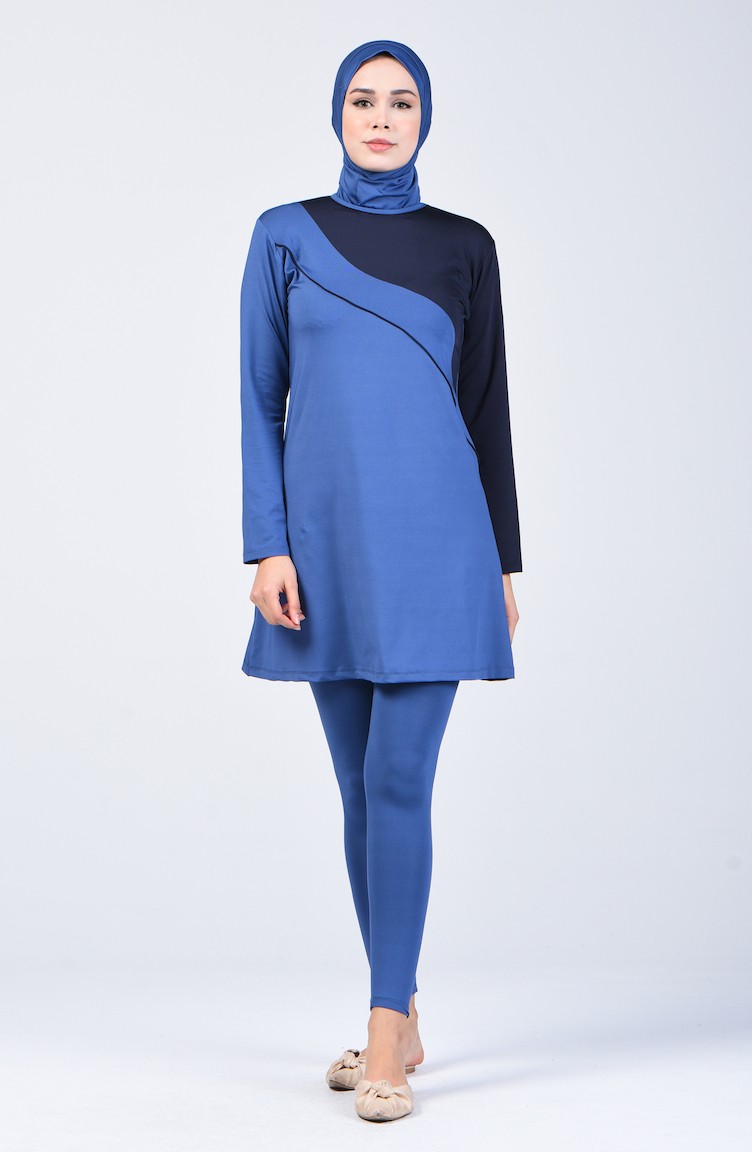 Maillot de Bain Hijab Avec Leggings Pour Femme 28105 Bleu Marine İndigo  28105 | Sefamerve