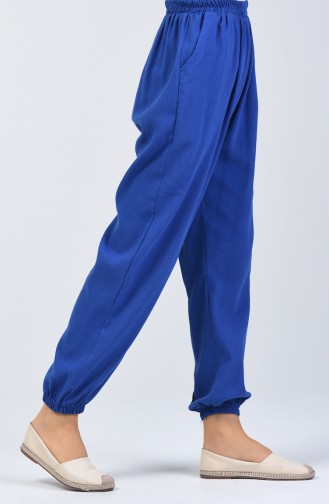 Pantalon Brodé Tissu Şile 0019-02 Bleu Roi 0019-02