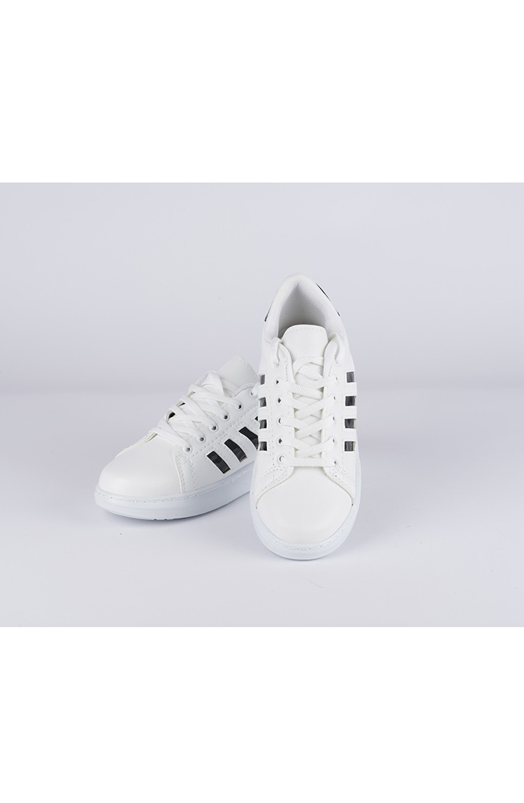 Bayan Spor Ayakkabı MDR09-02 Beyaz Siyah Çizgili | Sefamerve