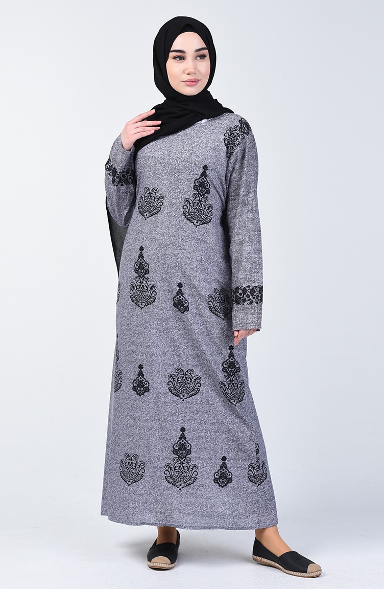 Gray Hijab Dress 3333-03 | Sefamerve