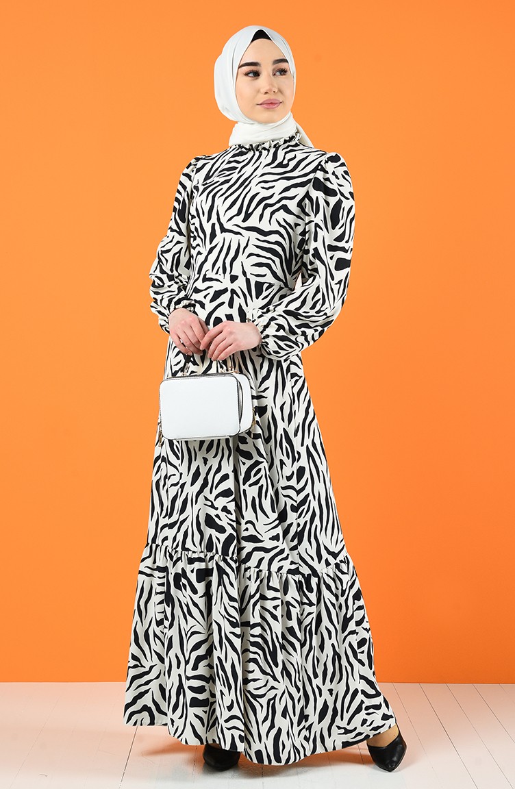 Zebra Desen Elbise 8178-01 Siyah Beyaz | Sefamerve