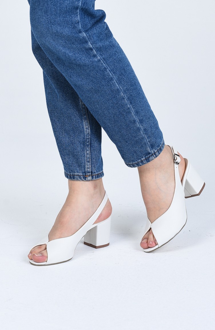 Bayan Yazlık Topuklu Ayakkabı 9051-05 Beyaz Cilt | Sefamerve