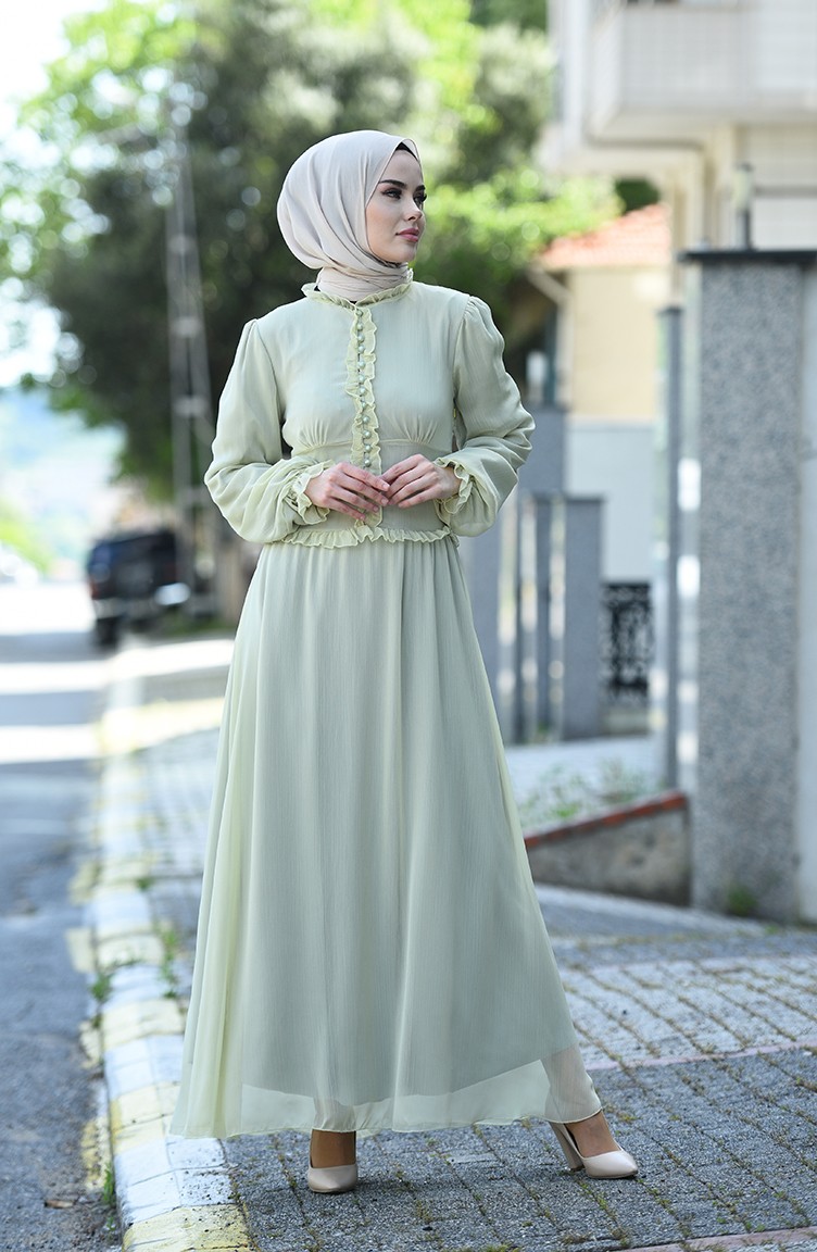 Sea Green Hijab Evening Dress 8107-06 | Sefamerve