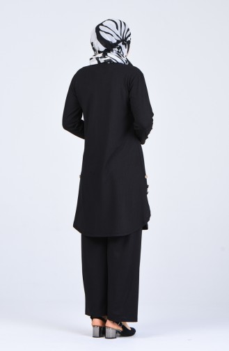 Büyük Beden Düğme Detaylı Tunik Pantolon İkili Takım 2245-02 Siyah