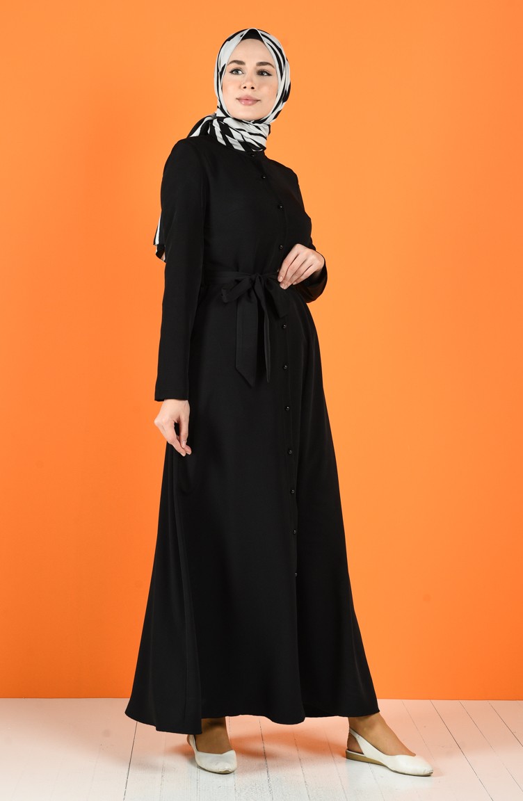 Boydan Düğmeli Elbise 60132-01 Siyah | Sefamerve