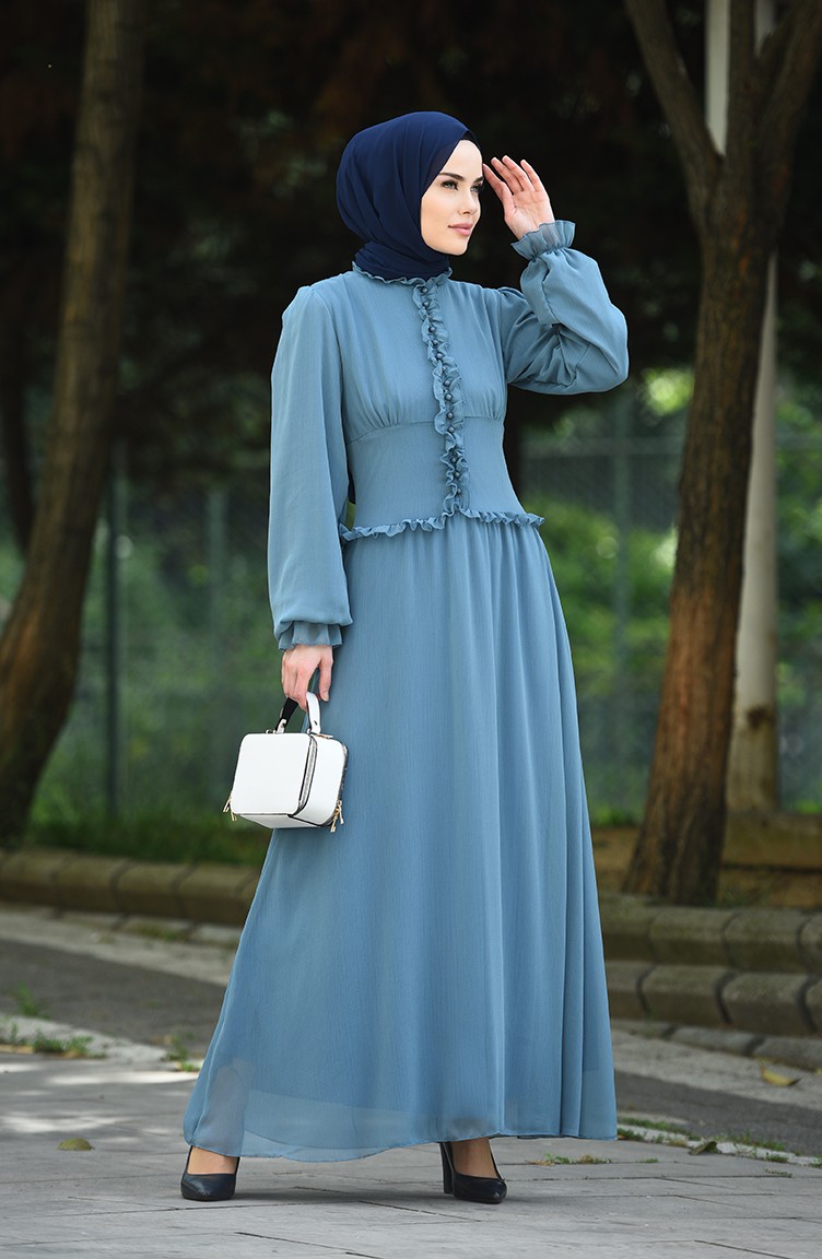 Indigo Hijab Evening Dress 8107-08 | Sefamerve