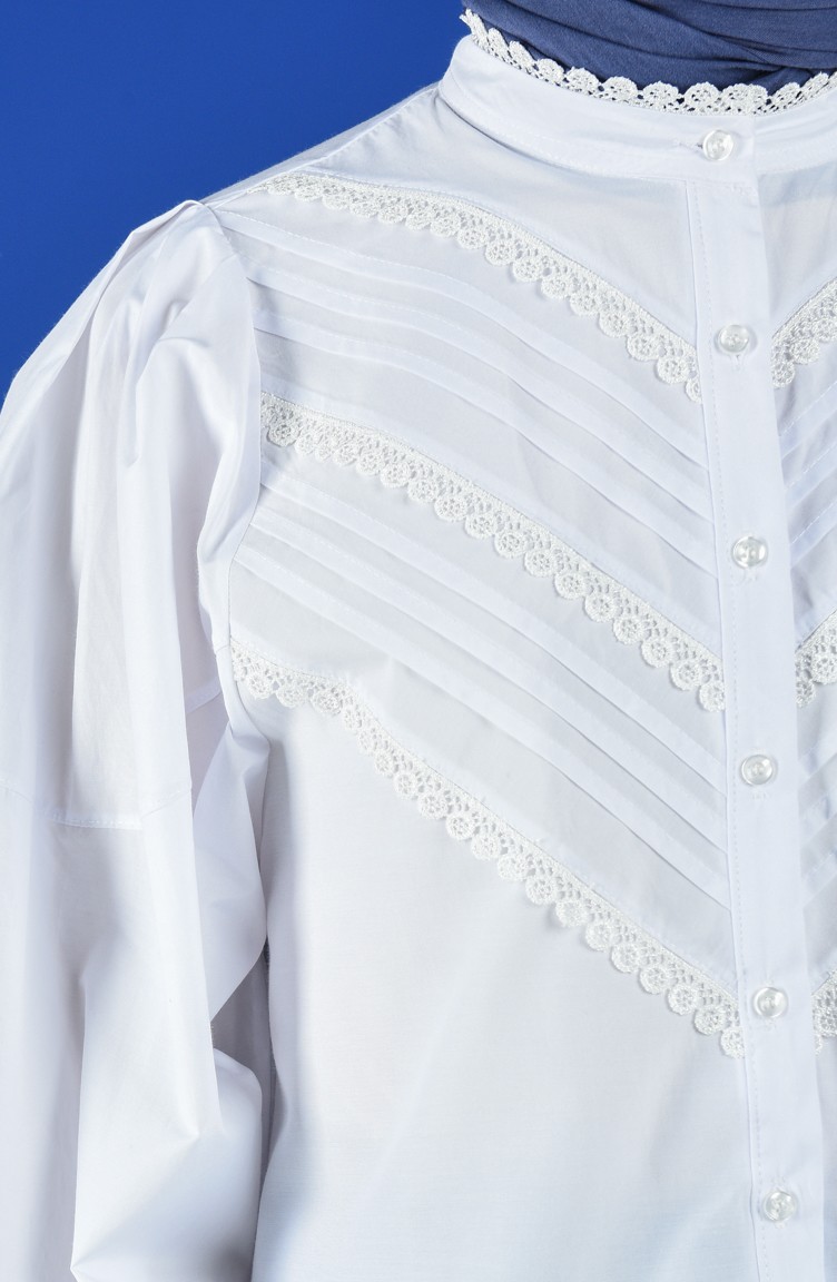 Dantel Detaylı Tunik Gömlek 6005-01 Beyaz | Sefamerve