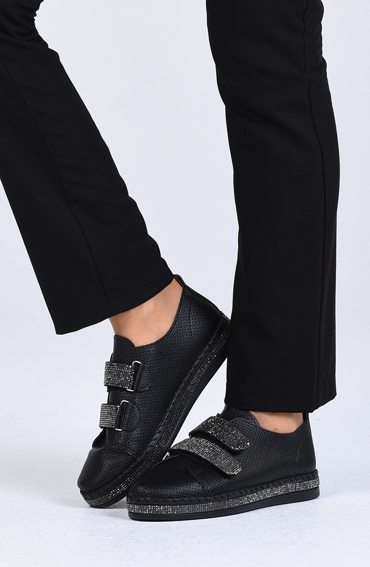 Bayan Taşlı Spor Ayakkabı 0001-01 Siyah Cilt | Sefamerve