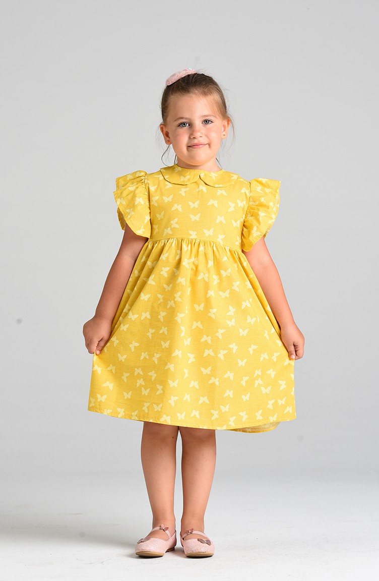 Patterned Girl's Dress 4602-01 Mustard 4602-01 | Sefamerve
