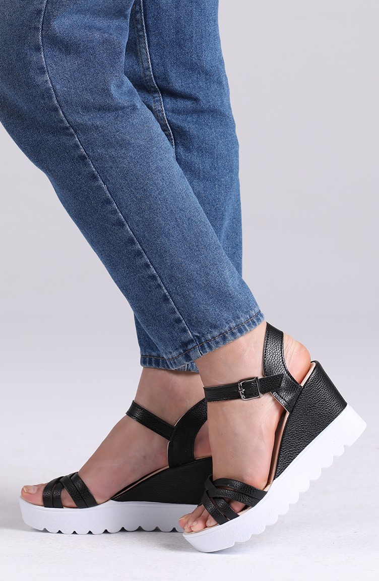 Bayan Yazlık Topuklu Ayakkabı 98601-1 Siyah | Sefamerve